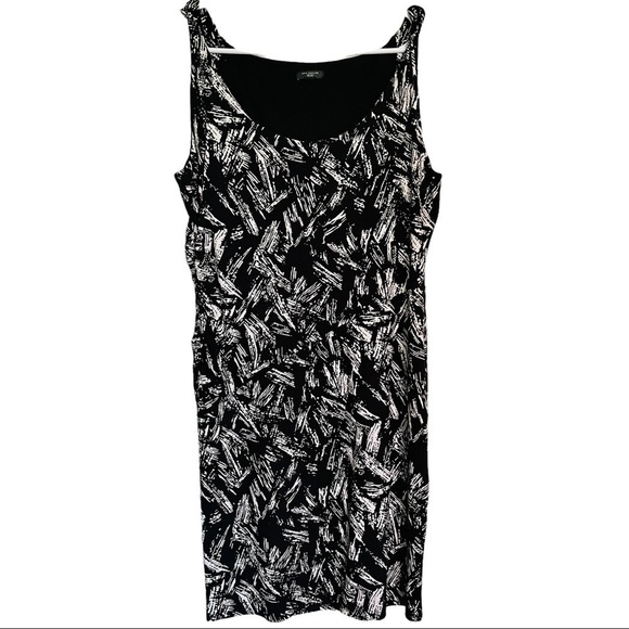 Ann Taylor Black & White Sheath Dress Sleeveless Scoop Neck Ruching Petite 8 - Picture 2 of 12